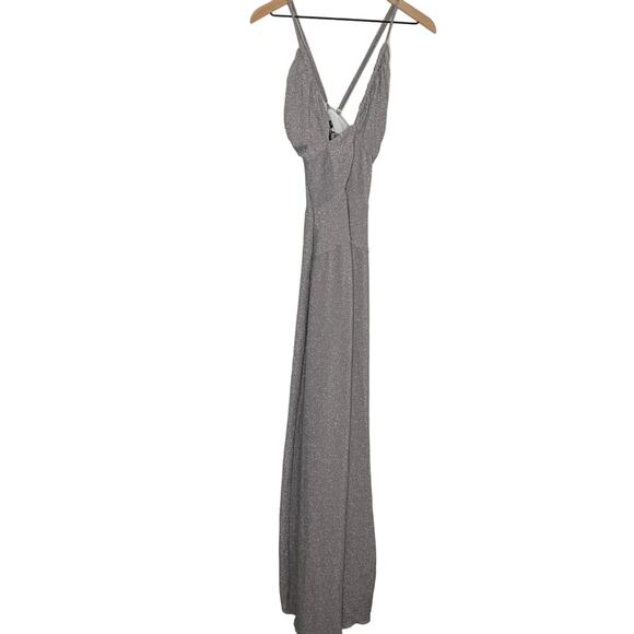 Patbo Lurex Cut Out Maxi Lace Up Dress Silver Sparkle Womens Glamorous Size 10 - Picture 3 of 16